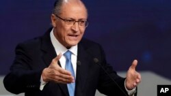 Geraldo Alckmin, former Sao Paulo's governor and Brazil's presidential candidate for the Social Democratic Party, speaks during a presidential debate in Sao Paulo, Brazil, Aug. 9, 2018. 