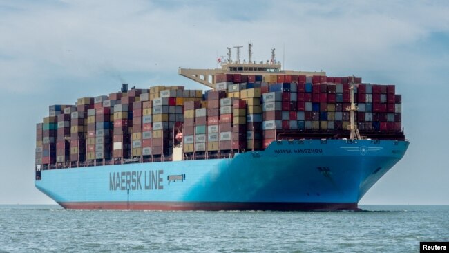 FILE - Container vessel Maersk Hangzhou sails in the Wielingen channel, Westerschelde, Netherlands, on July 15, 2018. Maersk and other shippers say the industry, which handles 90% of global trade, faces the possibility of significant disruptions around the world in 2024.