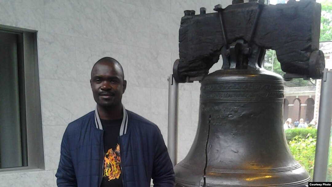 Stan Nyamanhindi at Liberty Bell, an iconic symbol of American Independence, in Philadelphia, Pennsylvania