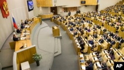 FILE - Russian lawmakers at the State Duma in Moscow, Russia.