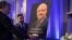Mongi Dhaouadi (L) and Ahmed Bedier set up an image of slain Saudi journalist Jamal Khashoggi before an event to remember Khashoggi, a columnist for The Washington Post who was killed inside the Saudi Consulate in Istanbul on Oct. 2, in Washington, Nov. 2