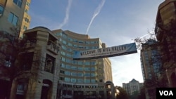 Fictional 'Back to The Future' town is recreated in Reston, VA, Oct. 21, 2015. (Photo: C. Hannas / VOA)