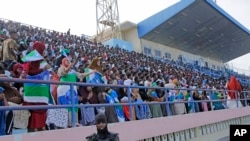 FILE - Fans watch the soccer league match between Hirshabele and Jubaland at a stadium in Mogadishu, Somalia, January 23, 2024. 