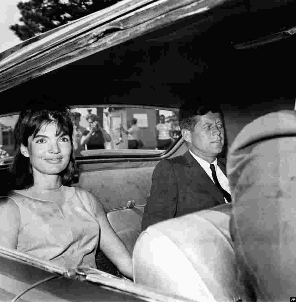 Jacqueline Kennedy and U.S. President John F. Kennedy are shown in the backseat of a car as they leave Otis Air Force Base Hospital, Ma., Aug. 14, 1963. One week ago, the first lady gave birth to their premature son, Patrick Bouvier Kennedy, who died two