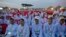Members of Myanmar Catholic clergy gather to participate in a holy Mass of Pope Francis Wednesday, Nov. 29, 2017, in Yangon, Myanmar.