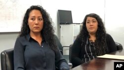 Lucian Ibarra, left, the sister of Jose Luis Ibarra Bucio, and Melissa Castro, Bucio's wife, talk about the impact of his loss, April 10, 2019, in Los Angeles.