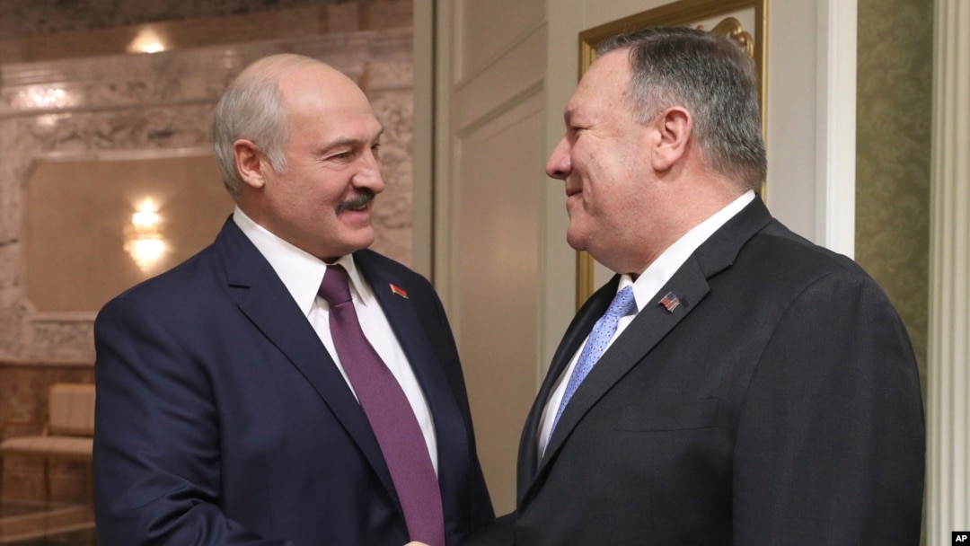 AQSh Davlat kotibi Mayk Pompeo Minskda Prezident Aleksandr Lukashenko bilan uchrashgan edi, 1-fevral, 2020