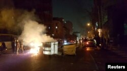 People protest in Tehran, Iran, Dec. 30, 2017, in this picture obtained from social media.