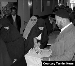 Religious women wearing hijabs cast ballots in Iran's March 30-31, 1979, referendum that produced an overwhelming 'yes' vote to transform the nation into an 'Islamic republic.' (Courtesy Tasnim News)