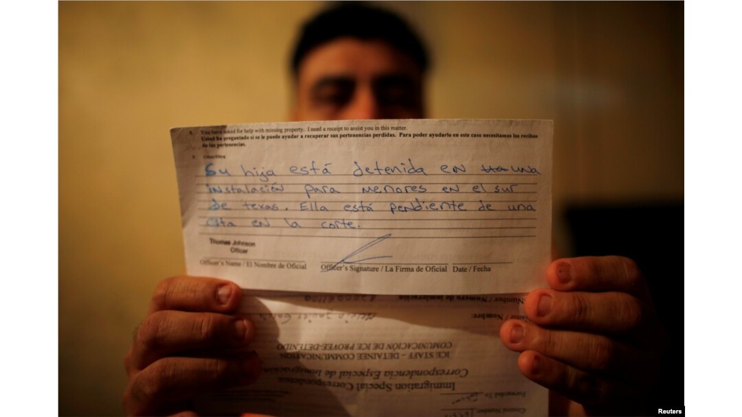 Melvin Garcia, 37, a deportee from the U.S. who was separated from his daughter Daylin Garcia, 12, shows a letter sent by U.S. Immigration and Customs Enforcement during an interview with Reuters in Choloma, Honduras, June 21, 2018. The letter reads "Your daughter is detained in a juvenile detention center in South Texas. She is pending an appointment in court.”