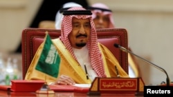 FILE - Saudi Arabia's King Salman bin Abdulaziz Al Saud is seen at a Gulf Cooperation Council summit at Sakhir Palace, near Zallaq, Bahrain, Dec 7, 2016.
