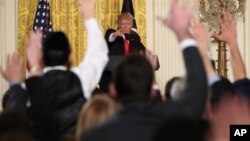 President Donald Trump calls on a reporter during a news conference in the East Room of the White House in Washington, Feb. 16, 2017. Eager to improve U.S.-Russian relations before he got elected, Trump said at the news conference "Now, I don’t know that we’re going to make a deal."