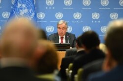 United Nations Secretary General Antonio Guterres speaks during a press briefing at United Nations headquarters, Feb. 4, 2020, in New York City.
