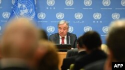 FILE - United Nations Secretary General Antonio Guterres speaks during a press briefing at United Nations headquarters, Feb. 4, 2020, in New York City.