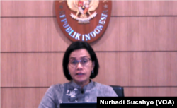 Menteri Keuangan Sri Mulyani dalam tangkapan layar. (Foto: VOA/Nurhadi)