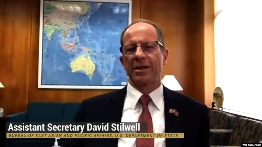 Trợ lý Ngoại trưởng Hoa Kỳ David Stilwell phát biểu tại hội thảo trực tuyến với đại diện các nước ASEAN ngày 3/9/2020. Photo USIP
