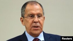 FILE - Russian Foreign Minister Sergei Lavrov attends a news conference after a meeting on Syria with U.S. Secretary of State John Kerry in Geneva, Aug. 26, 2016. 