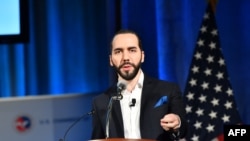 The President of El Salvador Nayib Bukele speaks at a conference on the 2019 Forecast on Latin America and the Caribbean on Oct. 1, 2019, in Washington. 