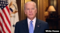 Wapres AS Joe Biden menyampaikan pidato mingguan kenegaraan mewakili Presiden Obama, 29 Maret 2014.