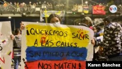 Manifestaciones pacíficas en el día número 15 del paro nacional en Colombia. Portal del Norte, en Bogotá, Colombia, el miércoles 12 de mayo de 2021. [Foto: Karen Sánchez/VOA].