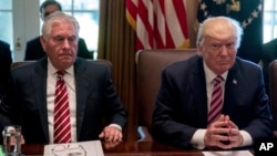 FILE - President Donald Trump (right) and Secretary of State Rex Tillerson are seen at a Cabinet meeting, at White House in Washington, June 12, 2017.