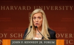 FILE - Federal Reserve Board Governor Lael Brainard speaks at Harvard University in Cambridge, Massachusetts, March 1, 2017.