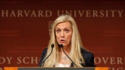 FILE - Federal Reserve Board Governor Lael Brainard speaks at the John F. Kennedy School of Government at Harvard University in Cambridge, Massachusetts, March 1, 2017.
