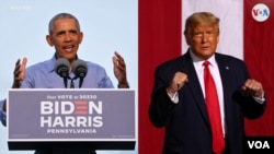 El expresidente demócrata Barack Obama y el presidente republicano Donald Trump protagonizaron el miércoles, 21 de octubre de 2020, sendos actos de campaña de cara a los comicios del próximo 3 de noviembre.