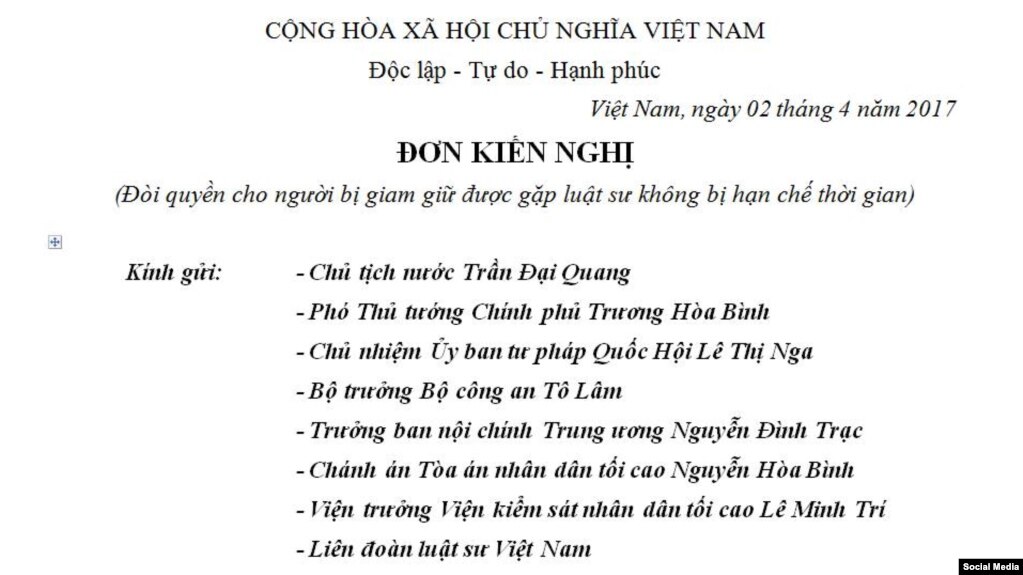 Bản kiến nghị của 50 luật sư (Chụp từ Facebook Ngô Ngọc Trai)