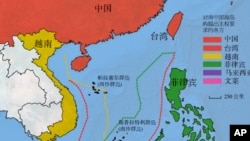 南中國海主權爭議地圖。