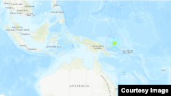 14일 파푸아뉴기니의 지진 발생 지점. 미국 지질조사국 제공 지도.