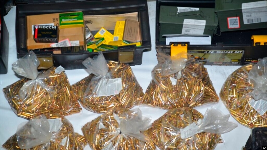 This photo provided by the Santa Clara County (Calif.) Sheriff's Office shows approximately 22,000 thousand rounds of ammunition found at the residence of Samuel Cassidy, the suspect in the May 26, 2021, shooting at a San Jose rail station.