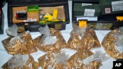 This photo provided by the Santa Clara County (Calif.) Sheriff's Office shows approximately 22,000 thousand rounds of ammunition found at the residence of Samuel Cassidy, the suspect in the May 26, 2021, shooting at a San Jose rail station.