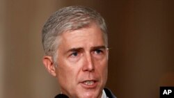 Judge Neil Gorsuch speaks in the East Room of the White House in Washington, Jan. 31, 2017, after President Donald Trump announced Gorsuch as his nominee for the Supreme Court.