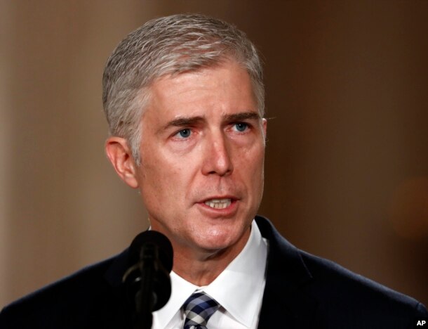 Judge Neil Gorsuch speaks in the East Room of the White House in Washington, Jan. 31, 2017, after President Donald Trump announced Gorsuch as his nominee for the Supreme Court.