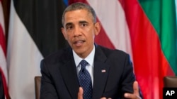 President Barack Obama speaks to members of the media during his meeting with Baltic leaders in the Cabinet Room of the White House, Aug. 30, 2013. 