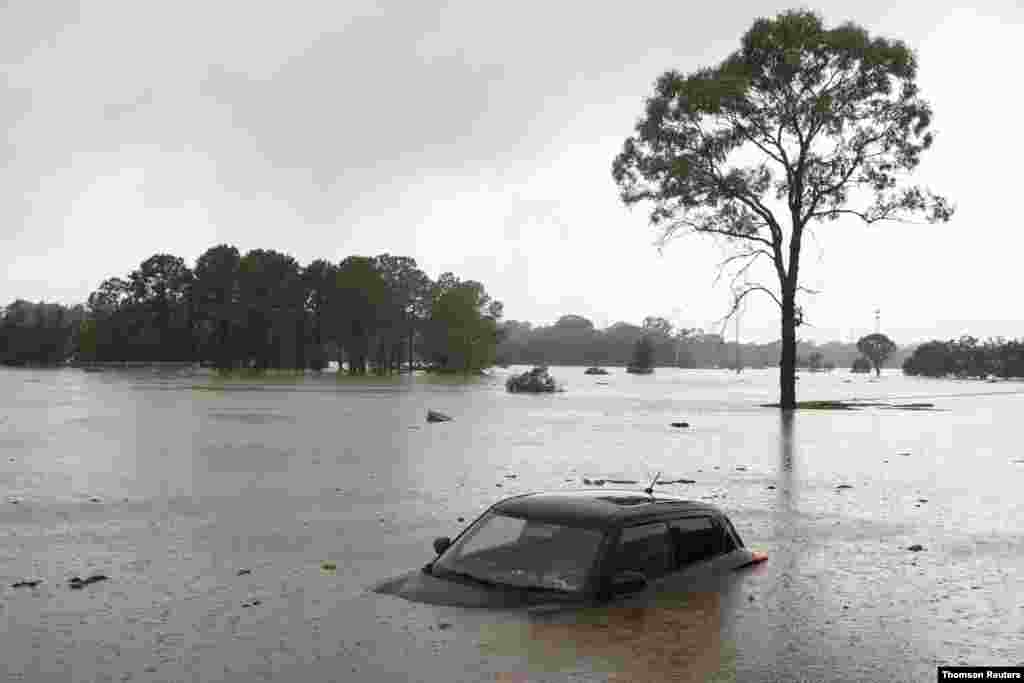 호주 시드니에 기록적 폭우로 홍수가 발생해 차량이 물에 잠겨있다. 