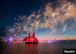 Some people do celebrate passing an exam with fireworks! Here, fireworks explode over a ship with scarlet sails on the Neva River during the Scarlet Sails festival celebrating school graduation in St. Petersburg, Russia, June 2017. (AP Photo)