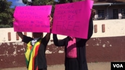 Some of the protesters in Harare on Monday. (Photo: Patricia Mudadigwa)