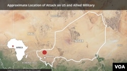 Map of Niger, showing the area where a joint U.S.-Niger military patrol was attacked. 