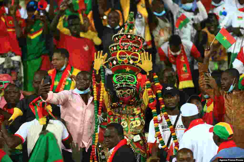 Burkina Faso&#39;s fans before the game against Tunisia in Cameroon, Jan. 29, 2022.