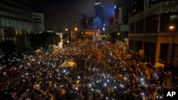 Tens of thousands of pro-democracy activists demonstrate in Hong Kong October 1st.