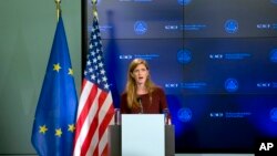美國駐聯合國大使鮑爾星期四﹐會晤歐盟領導人，並在布魯塞爾發表講話。