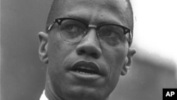 Black Muslim leader Malcolm X is shown addressing rally in Harlem, New York on June 29, 1963.