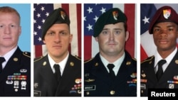 A combination photo of U.S. Army Special Forces Sergeant Jeremiah Johnson (L to R), U.S. Special Forces Sgt. Bryan Black, U.S. Special Forces Sgt. Dustin Wright and U.S. Special Forces Sgt. La David Johnson killed in Niger, West Africa, Oct. 4, 2017.