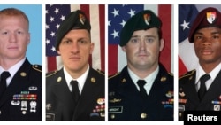 A combination photo of U.S. Army Special Forces Sergeant Jeremiah Johnson (L to R), U.S. Special Forces Sgt. Bryan Black, U.S. Special Forces Sgt. Dustin Wright and U.S. Special Forces Sgt. La David Johnson killed in Niger, West Africa, Oct. 4, 2017, in t