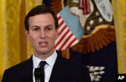 FILE - White House adviser Jared Kushner speaks in the East Room of the White House in Washington, May 18, 2018.