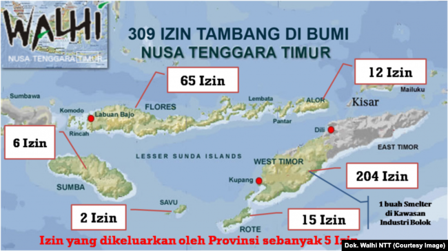 Peta sebaran ijin pertambangna di NTT (dok. Walhi NTT)