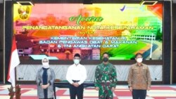 (Ki-Ka) Kepala BPOM, Menko PMK, KSAD TNI dan Menkes dalam Penandatangan Nota Kesepahaman “Penelitian Berbasis Pelayanan Sel Dendrintik” di Jakarta, Senin, 19 April 2021. (Foto: TNI).