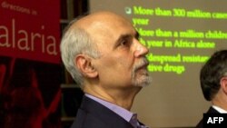 FILE - Greek scientist Fotis C. Kafatos, then the director-general of the European Molecular Biology Laboratory, addresses a press conference in London, Oct. 2, 2002. 
